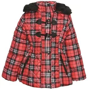 Girl's Plaid Quilted Toggle Hooded Puffer Coat| 6X
